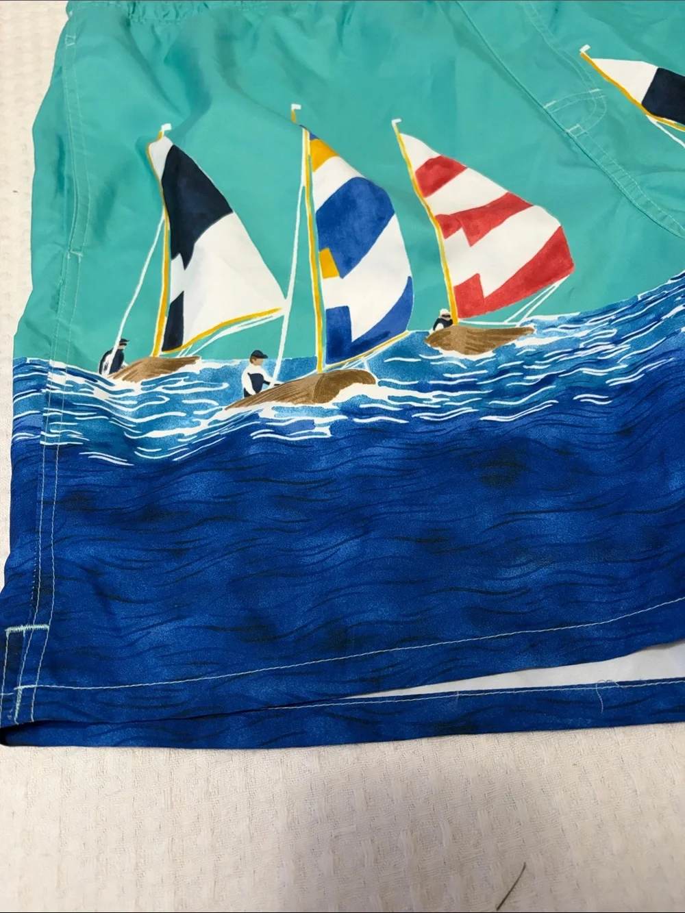 Aqua and Navy Sailboat Print Men’s Old Navy Swim Trunks New Size XXL